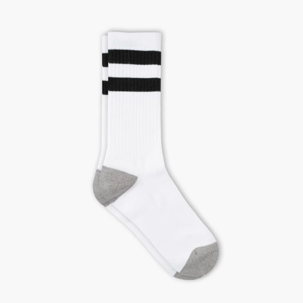 Men's Cotton Crew Sock | White x Black Stripe