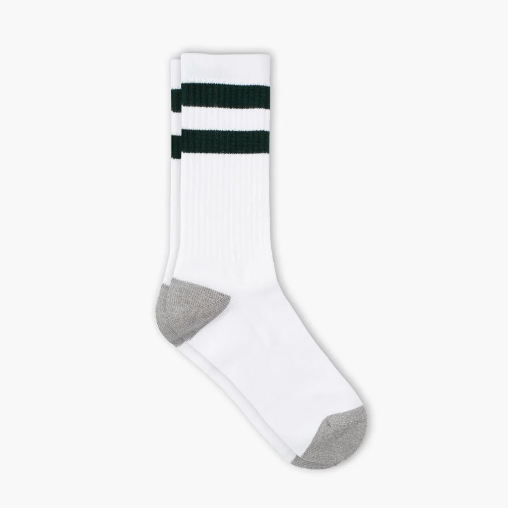 Men's Cotton Crew Sock | White x Green Stripe