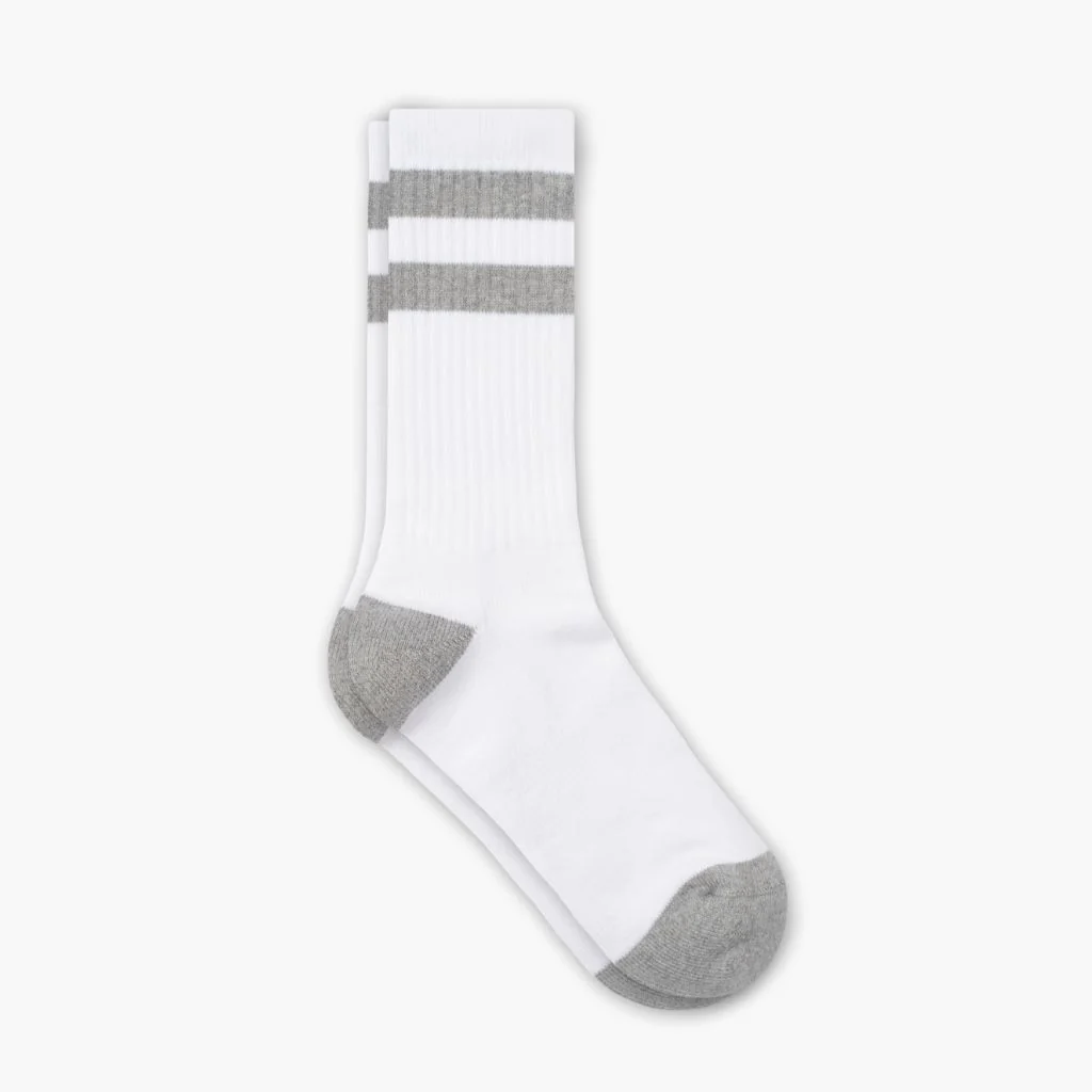 Men's Cotton Crew Sock | White x Grey Stripe
